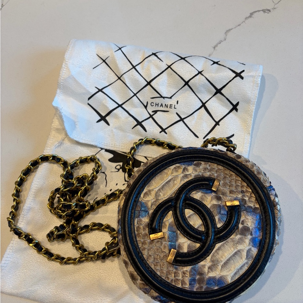CHANEL Blue and Gold Snakeskin Crossbody